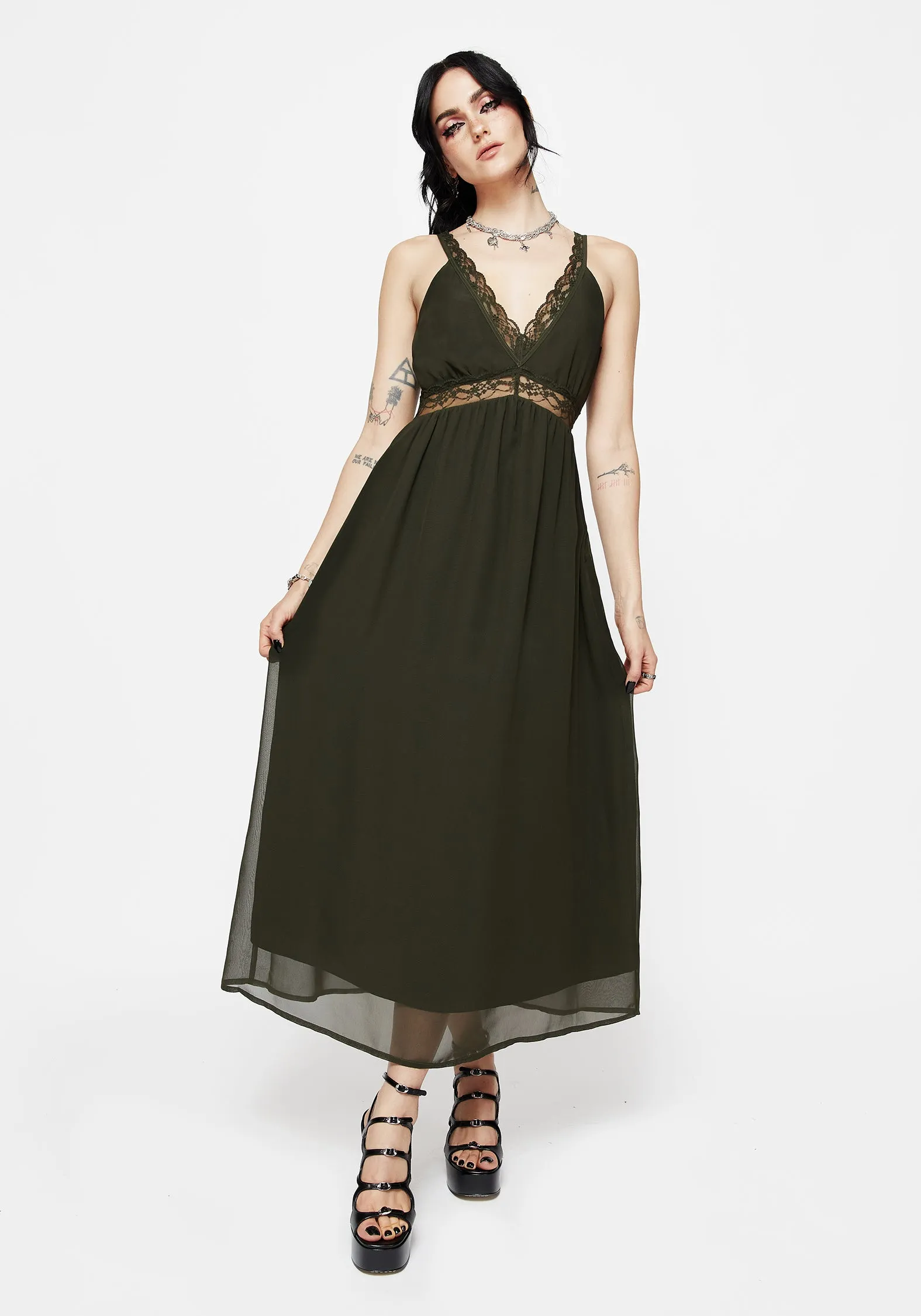 Peplum-Style Idalia Lace Insert Cami Midi Dress