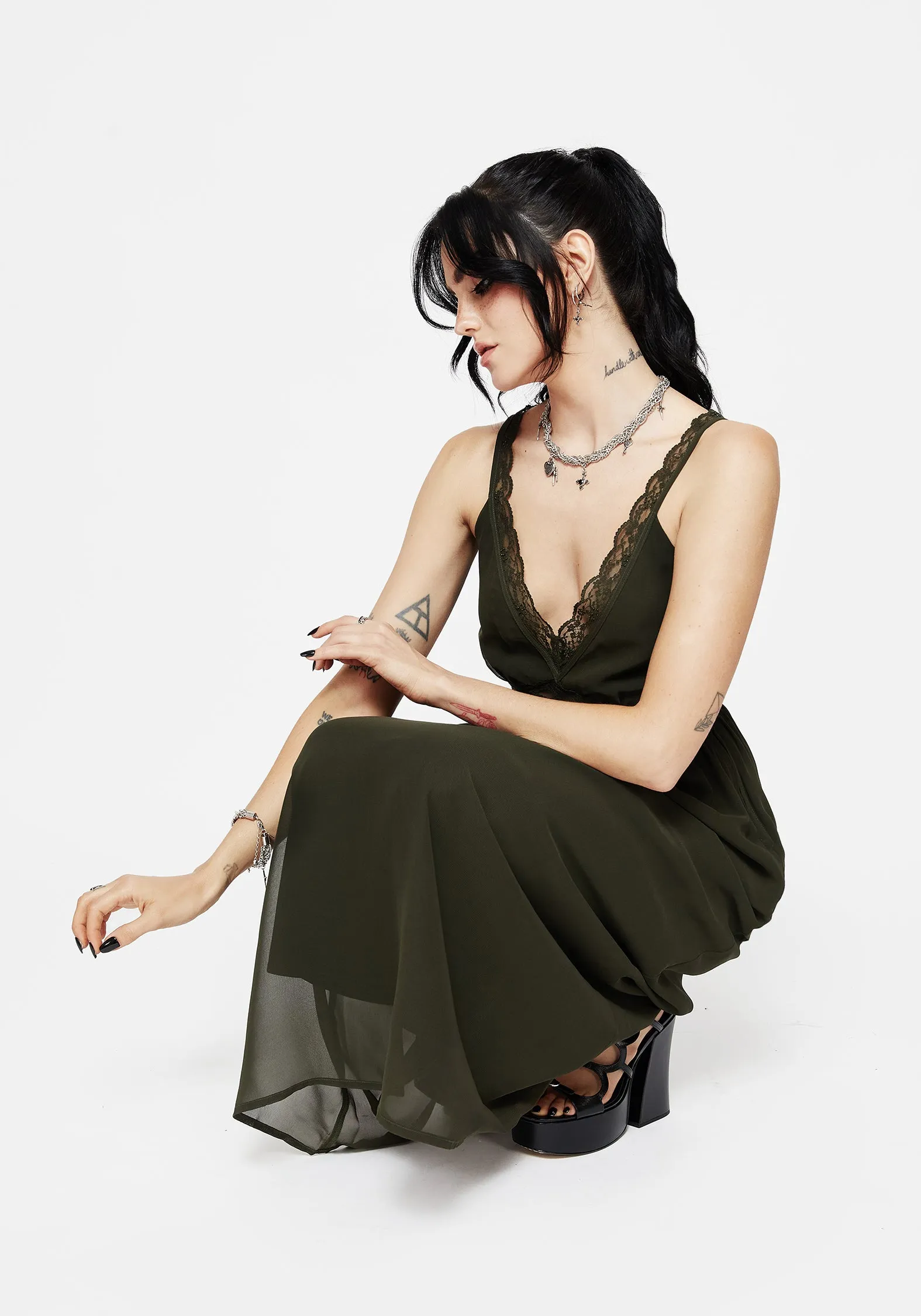 Idalia Lace Insert Cami Midi Dress Travel Edge Cozy Comfort