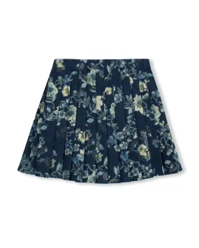 Season To Season Idi - Floral Print Denim Pleated Skirt