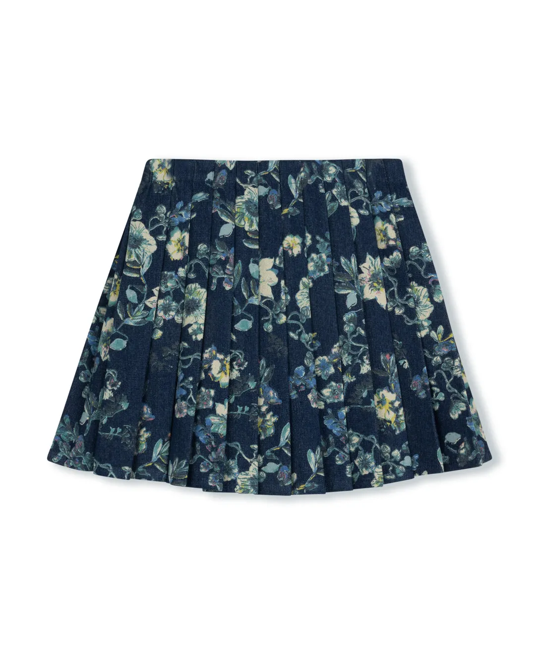 Ankle length Celebrity Style Idi - Floral Print Denim Pleated Skirt