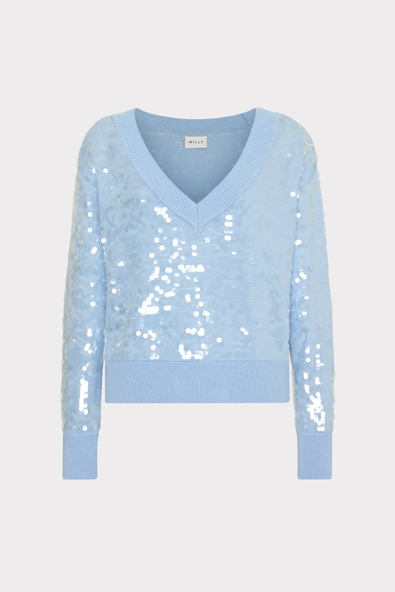 Ilaria Sequin V-Neck Sweater Interlock Stitch Detail FrenchTerry