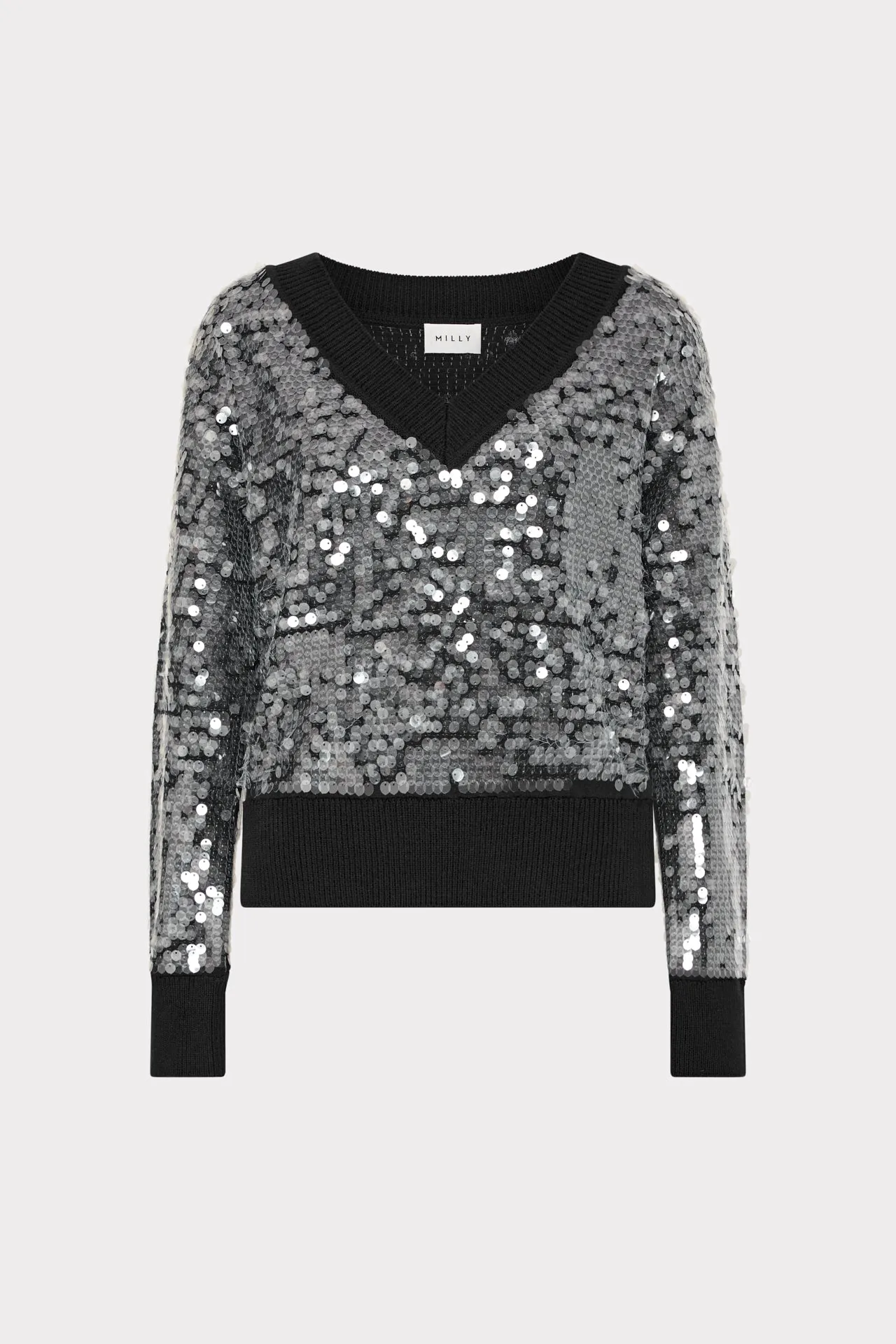 Ilaria Sequin V-Neck Sweater BreathableMeshInsert Breathable Mesh Insert