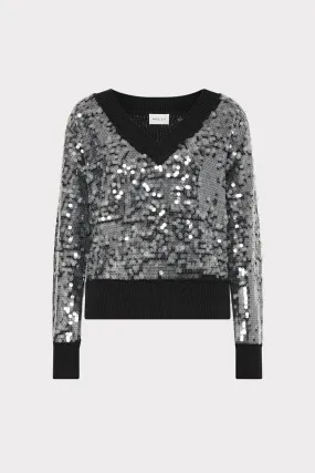 Ilaria Sequin V-Neck Sweater BreathableMeshInsert Breathable Mesh Insert