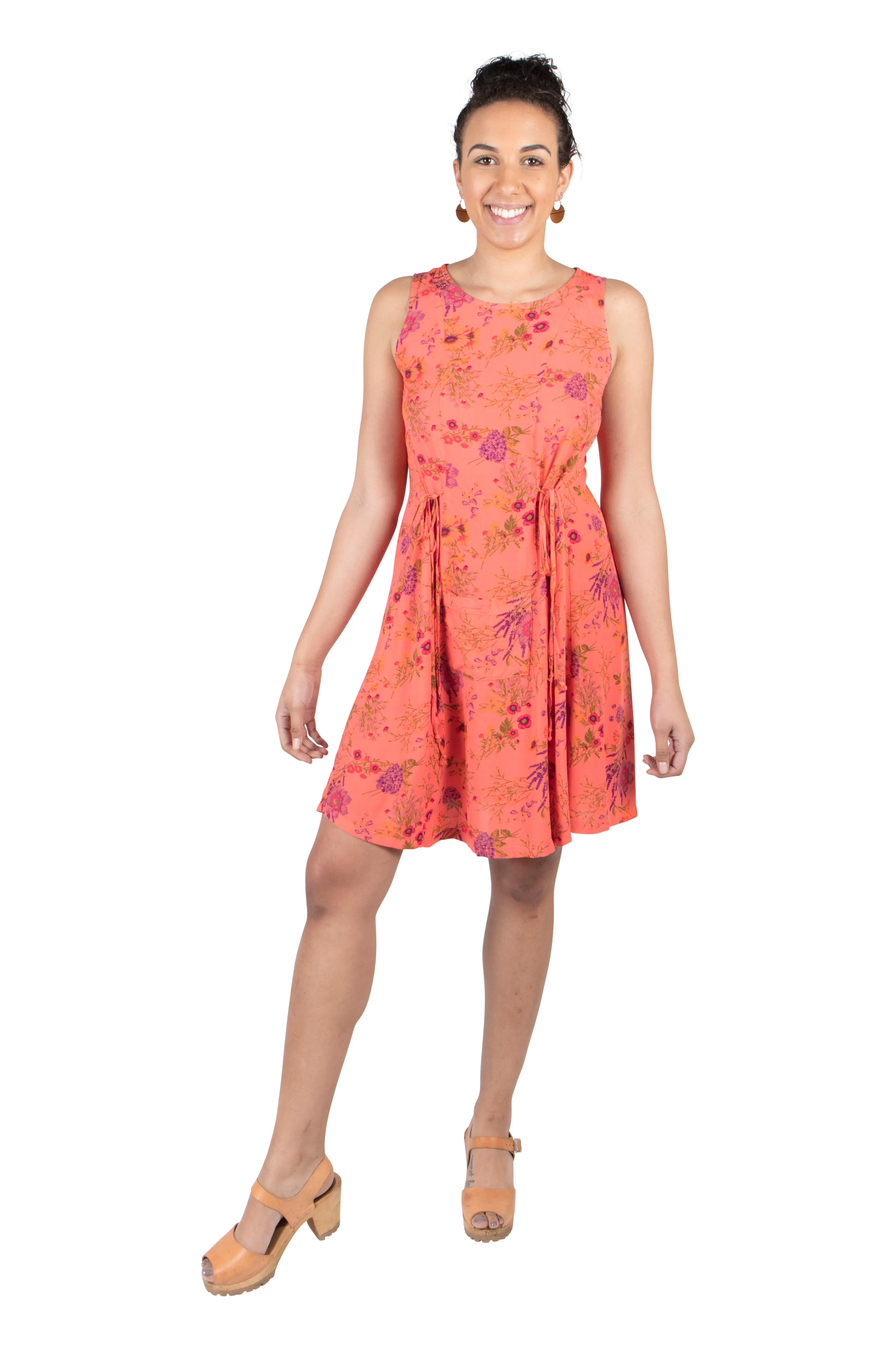 Minimalist Design SmoothEdgeFinish Tia Dress in Coral Floral
