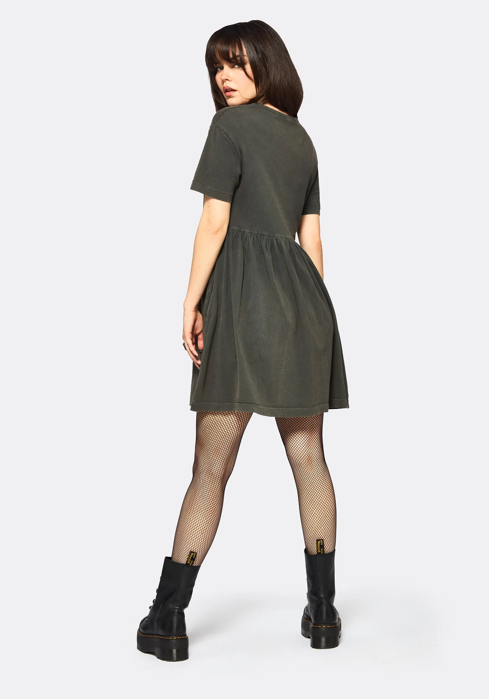 Illvminatio Bleach Graphic Cotton Mini Skater Dress Shiny Tone