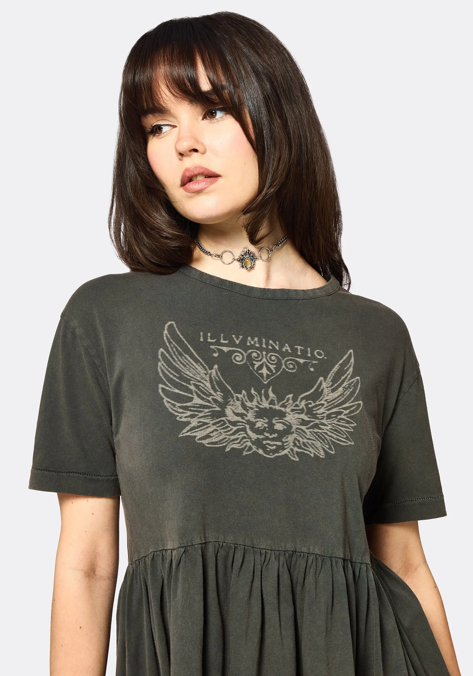 Fun Glam Smart Fit Illvminatio Bleach Graphic Cotton Mini Skater Dress