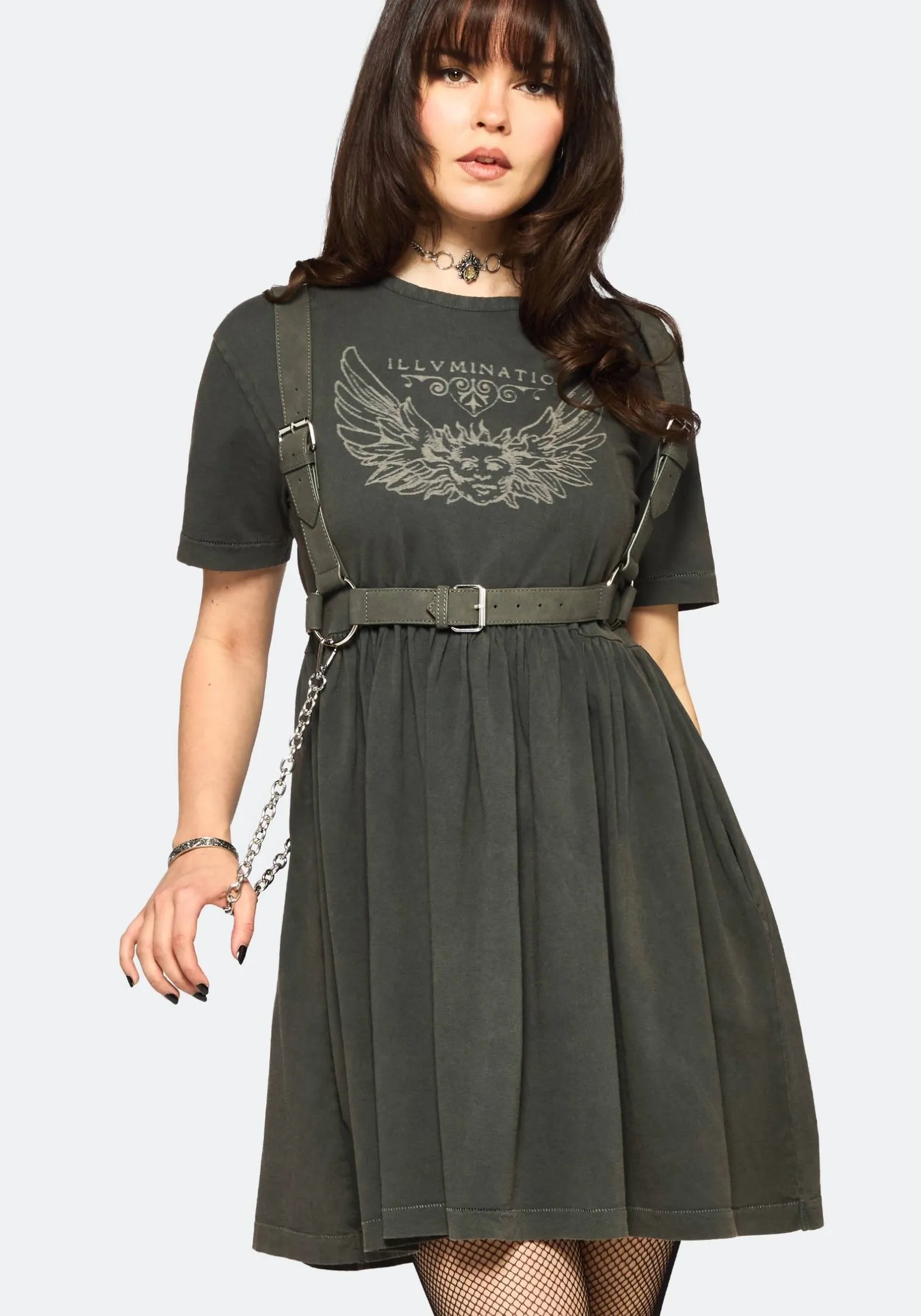 Spring Vibe Unlined Look Illvminatio Bleach Graphic Cotton Mini Skater Dress