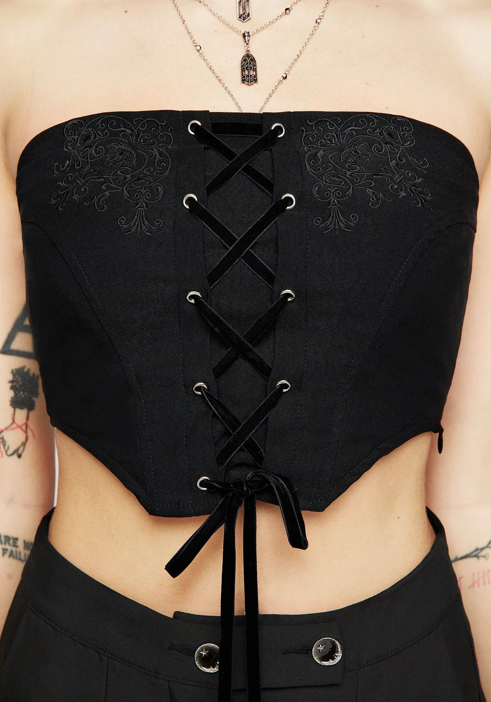 Inanna Embroidered Lace Up Corset Top MultiFunctionalDesign