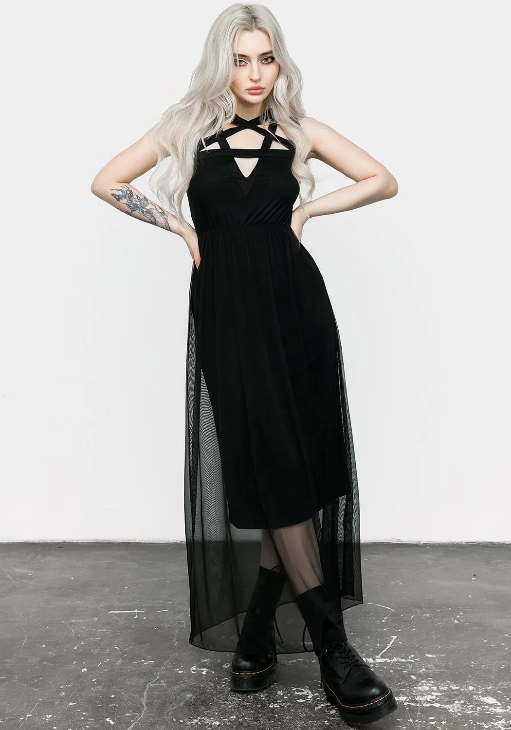 Silky Surface Cute Touch Incantation Mesh Maxi Dress