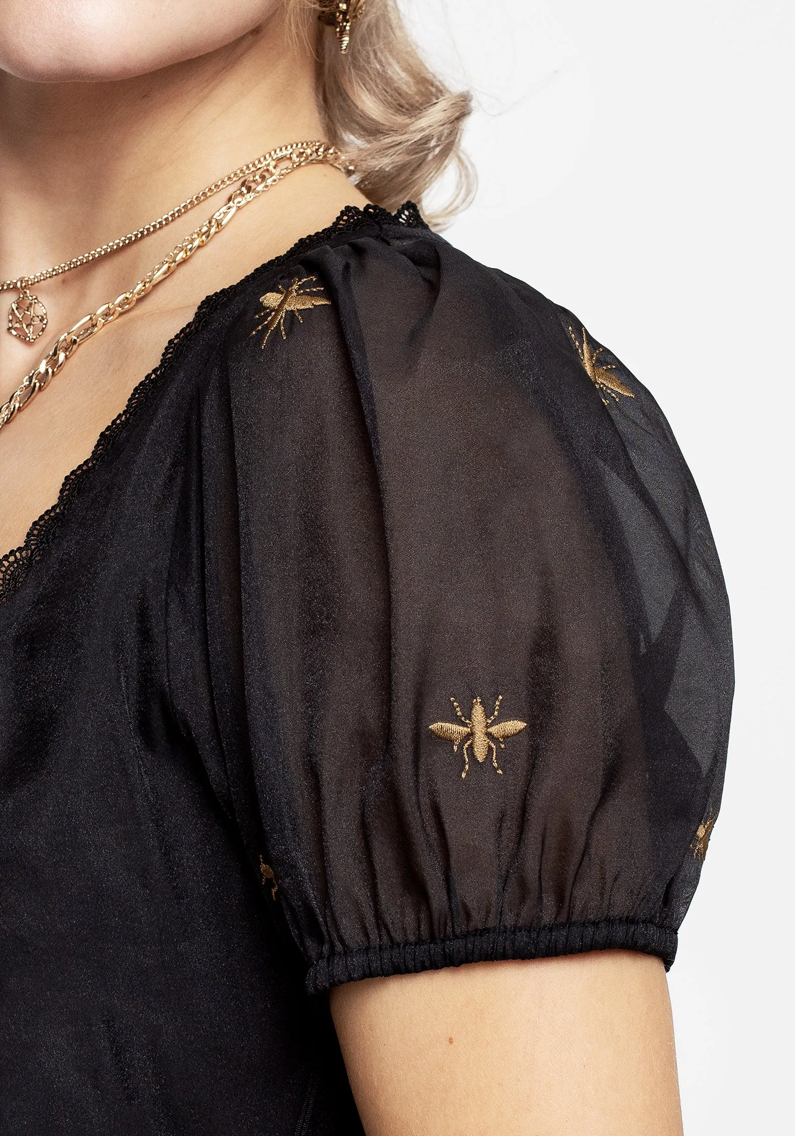 Reflective details Insectarium Embroidered Organza Corset Top