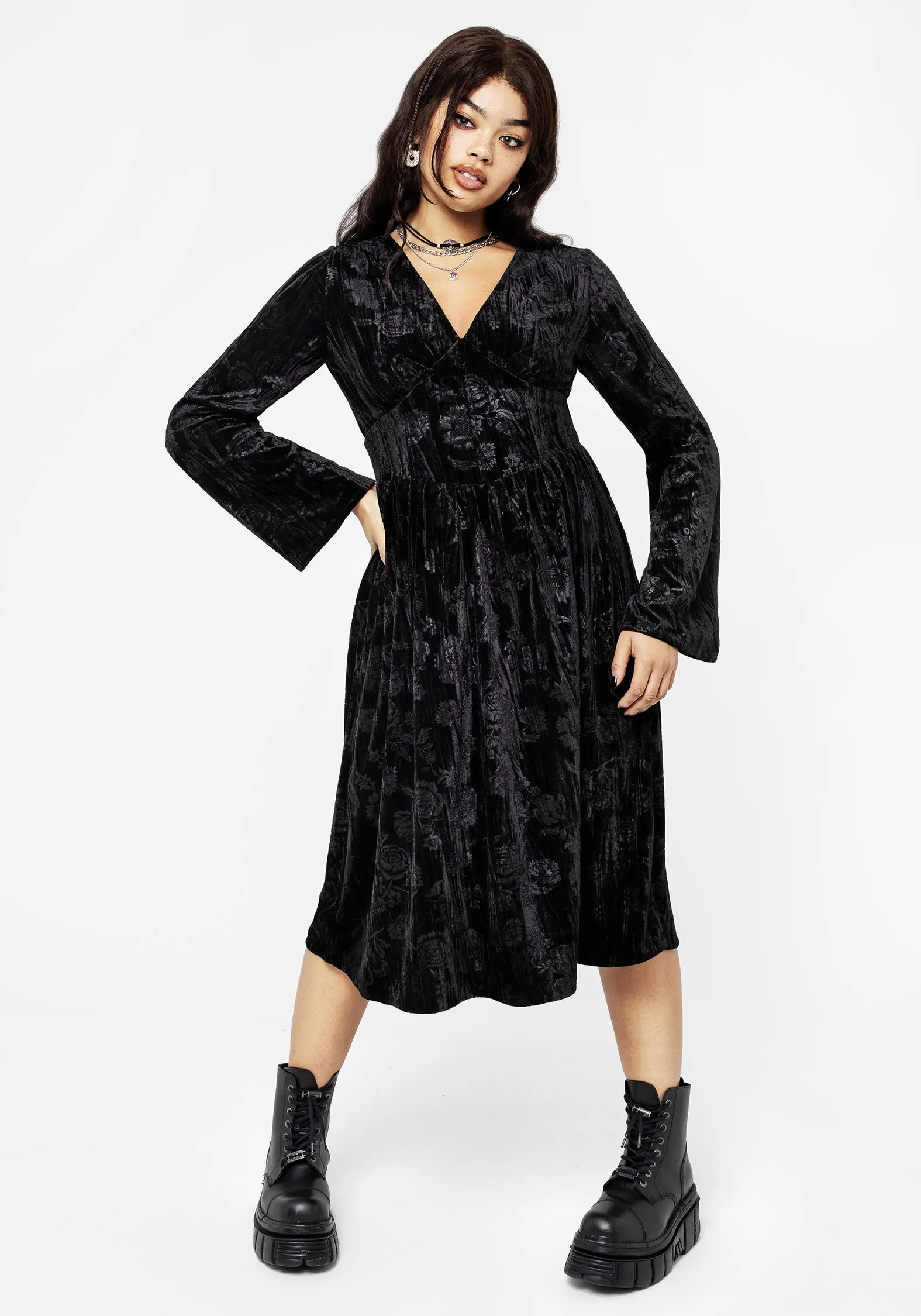 Invocation Flared Sleeve Midi Dress single wear