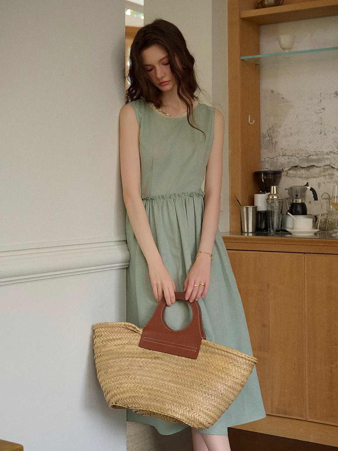 Irene Round Neck Waist Sleeveless Dress New Spirit Soft Fashion