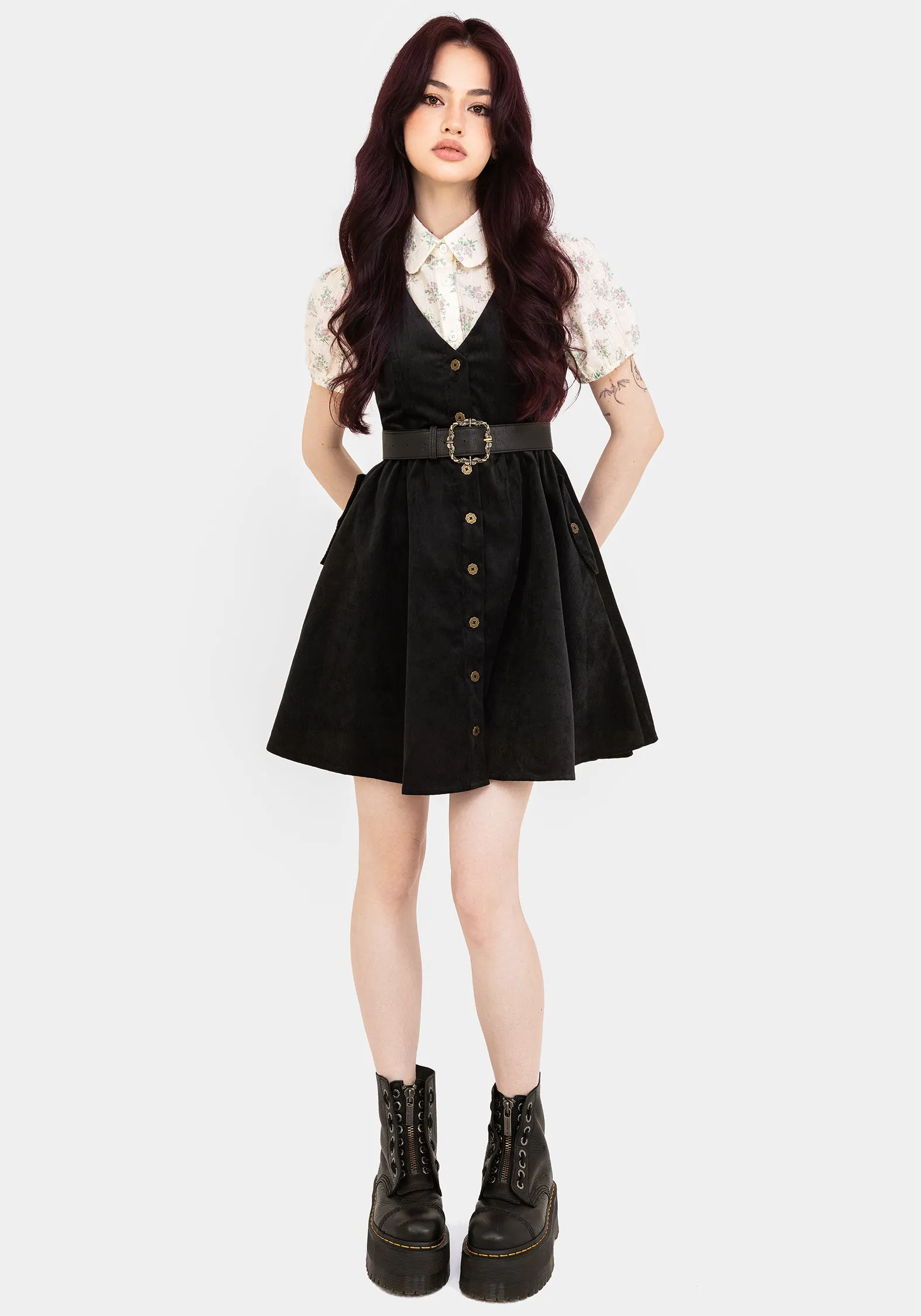 Feminine Details Iris Button Up Pinafore Mini Dress