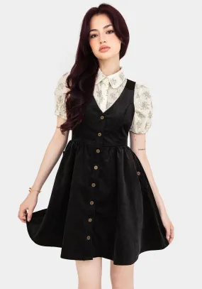 Iris Button Up Pinafore Mini Dress Satin Layers Comfortable casual dress