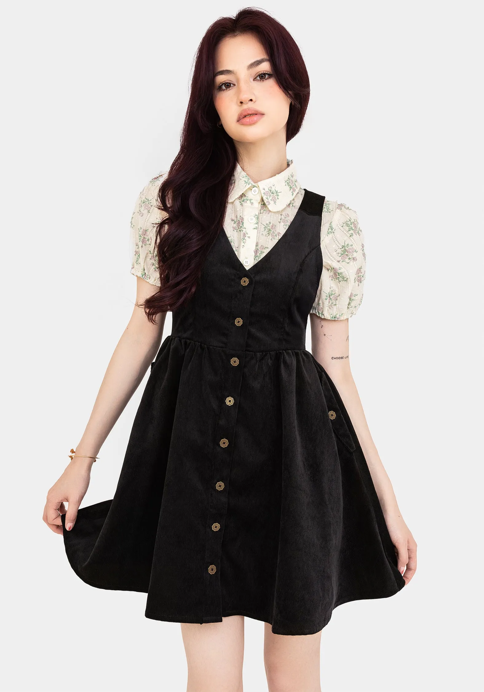 Iris Button Up Pinafore Mini Dress Chic Spirit Perfect For Work