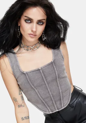 Button Down Collar SnagFreeKnit Irradiance Cotton Embroidered Jersey Corset Top