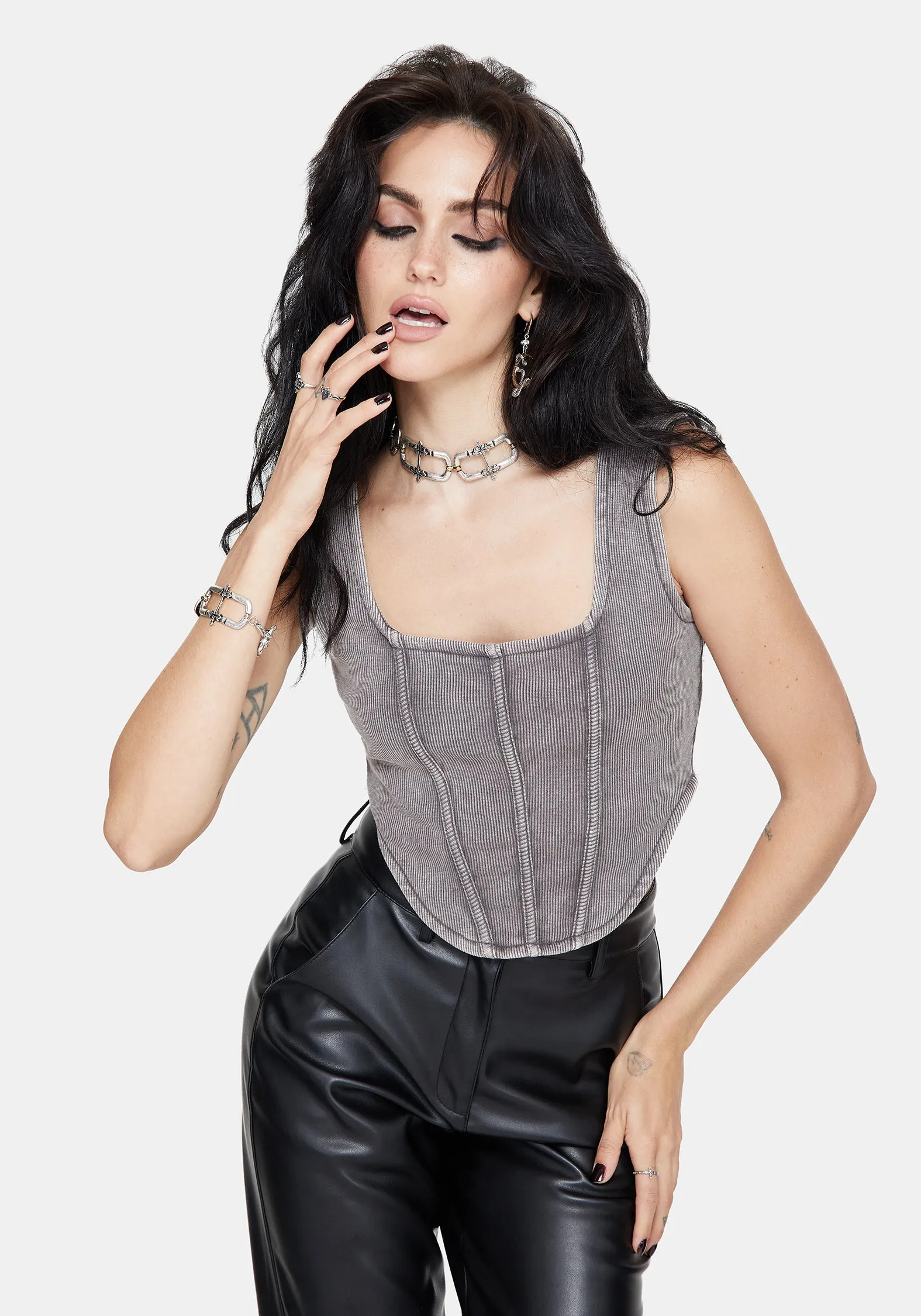 Irradiance Cotton Embroidered Jersey Corset Top Easy Wear