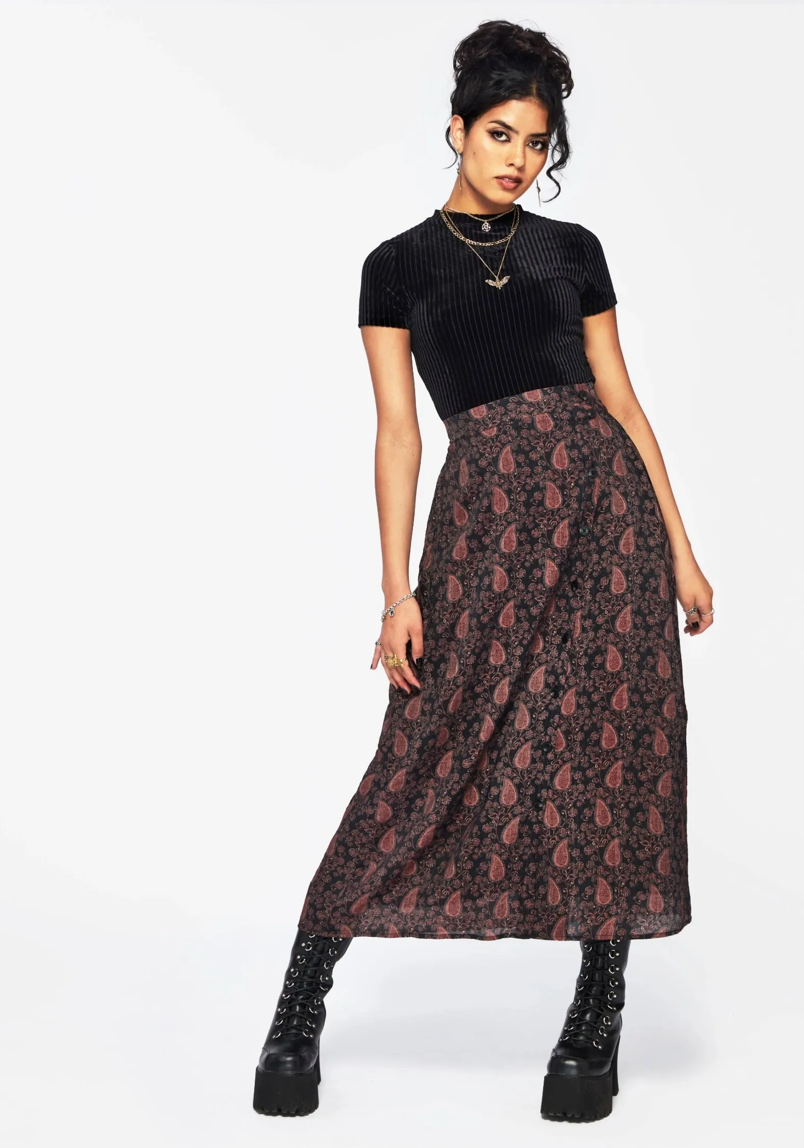 Cool Mood Isola Paisley Print Asymmetric Button Up Midaxi Skirt