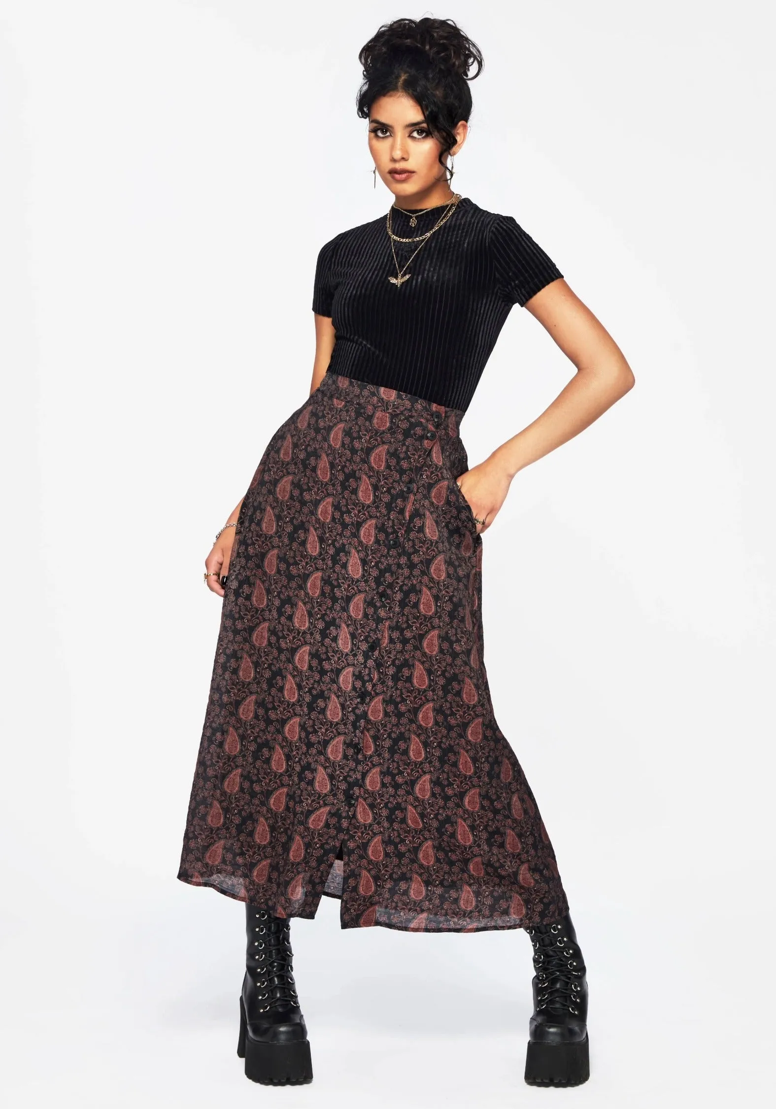Isola Paisley Print Asymmetric Button Up Midaxi Skirt Non Restrictive