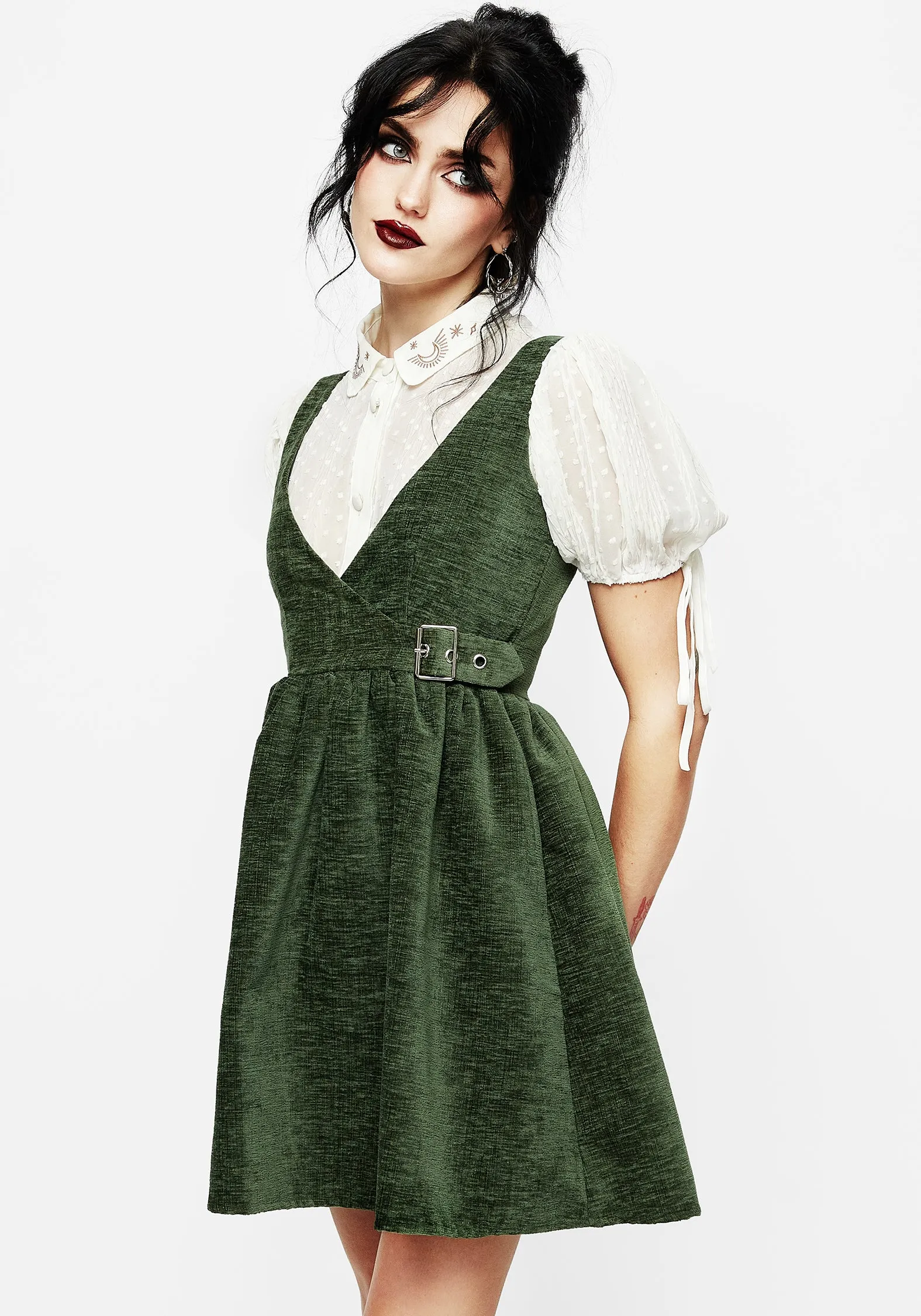 Ivy Buckle Wrap Suspender Mini Dress Lace Detail Effortless Fit