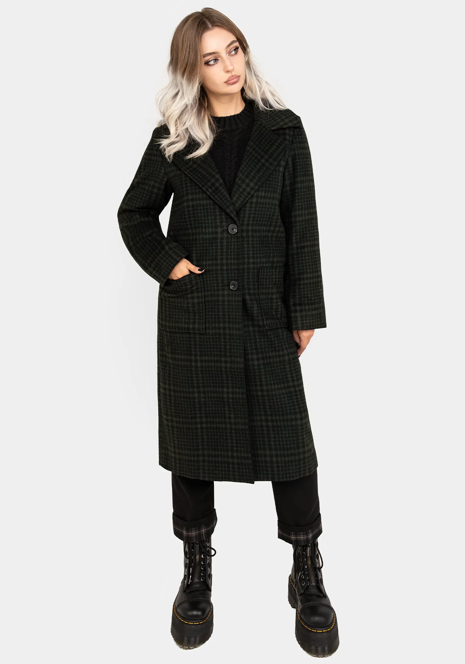 Jackdaw Check Wool Blend Duster Coat Army Style