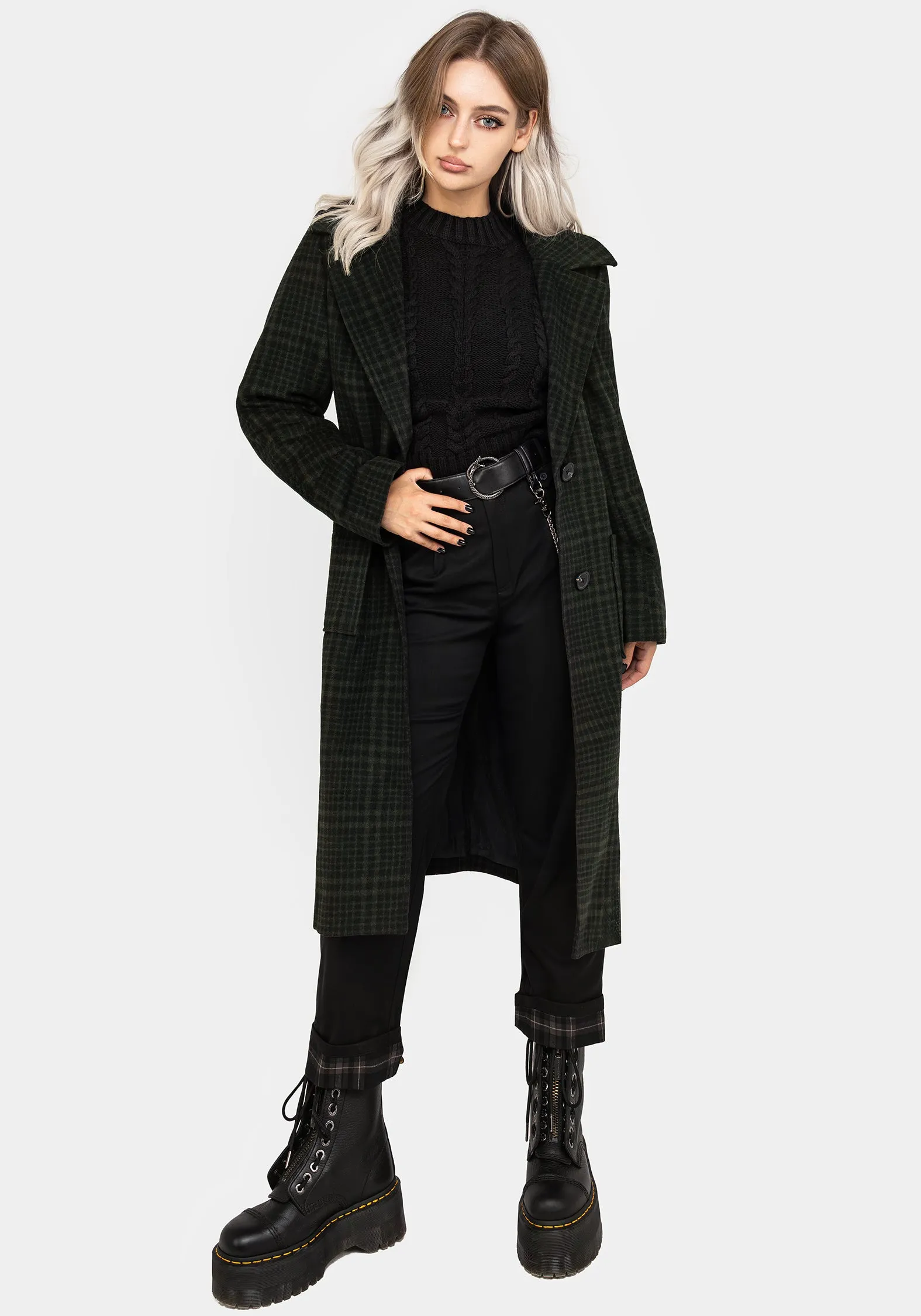 Lightweight Construction Waterproof Zipper Closure Jackdaw Check Wool Blend Duster Coat