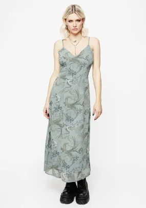 The flattering shape of this dress creates a beautiful silhouette that is perfect for all body types Boho Soul Sapphira Dragon Print Chiffon Midaxi Slip Dress