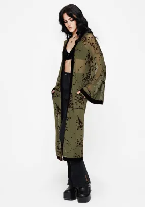 Basic Wardrobe Jael Flocked Longline Mesh Kimono