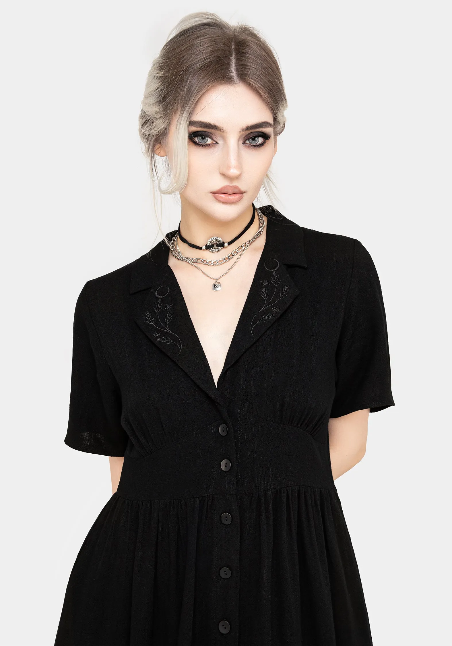 Casual Glam Jasmine Embroidered Midi Shirt Dress