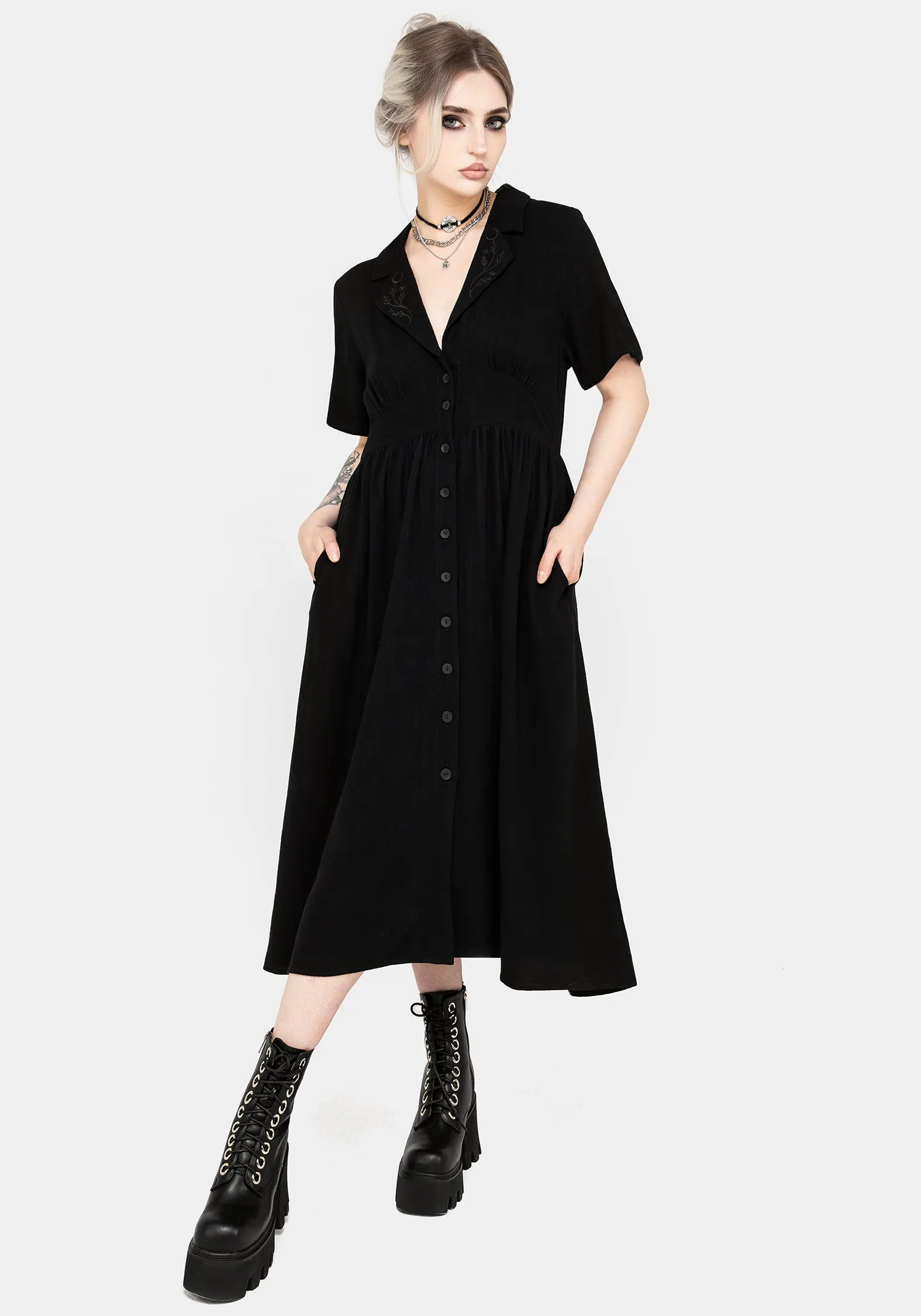 Jasmine Embroidered Midi Shirt Dress Timeless Style Wear Summer-Season