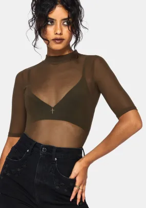 All Day Comfort AntiPilling Surface Jinx Mesh Short Sleeve Top - Khaki Green