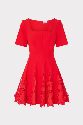 Drawstring-Closure Joy Lace Combo Mini Godet Dress