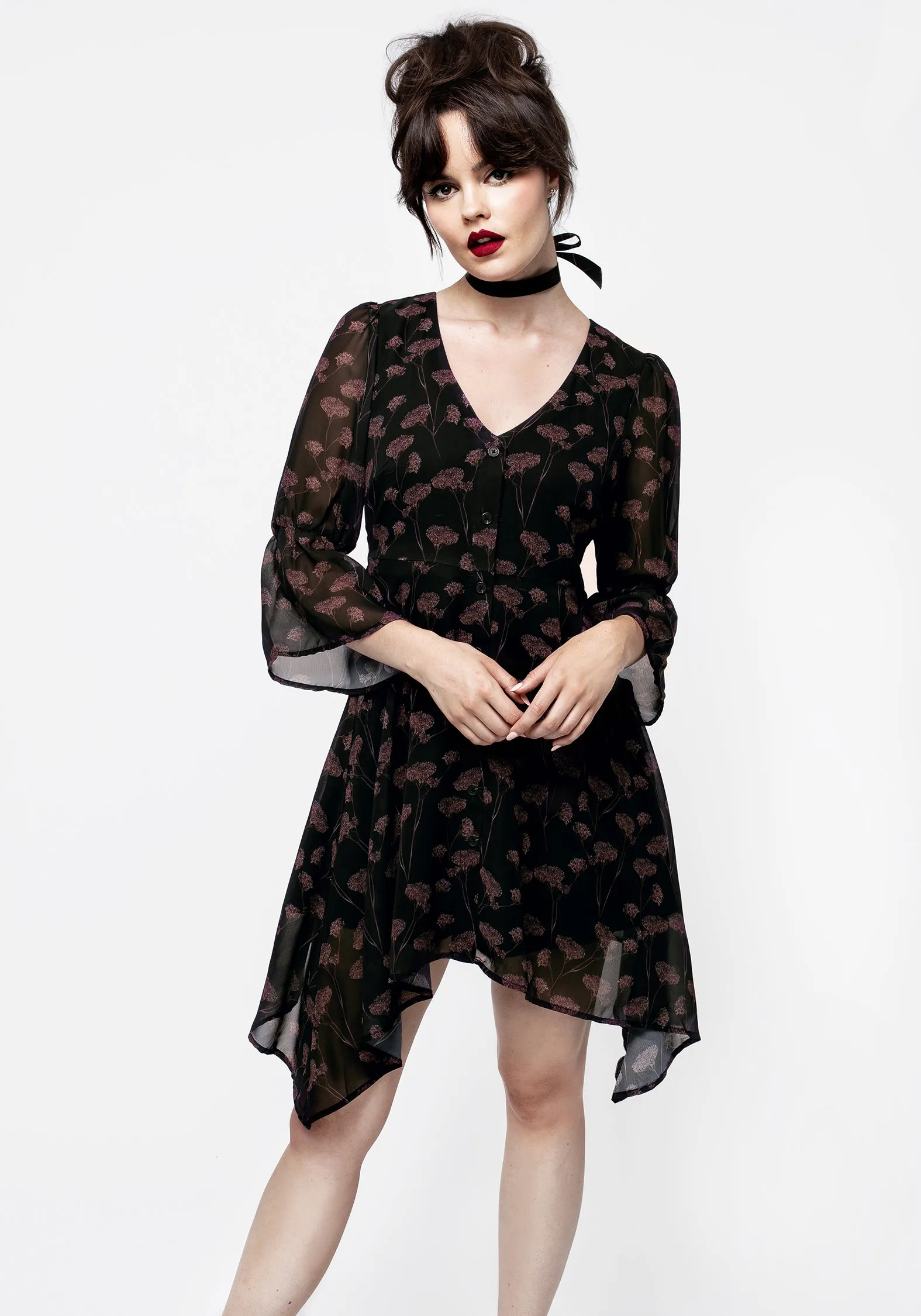 Judas V-Neck Flute Sleeve Mini Shirt Dress Inclusive Fit Smooth Surface