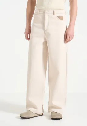 Lazare - Wide Leg Twill Jeans - Cream Stone Wash Finish
