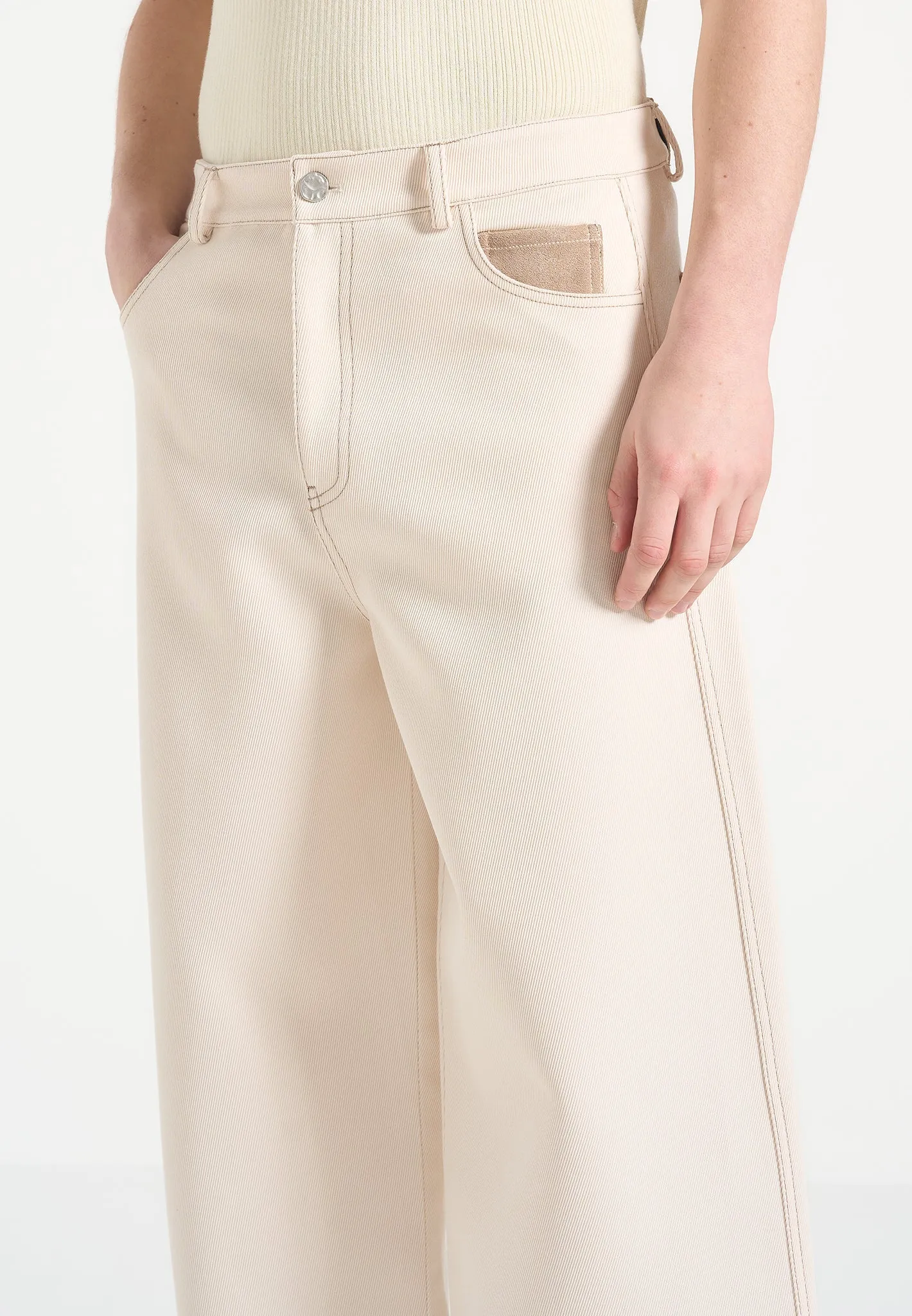Beach Day Breathable Party Look Earthy Lazare - Wide Leg Twill Jeans - Cream