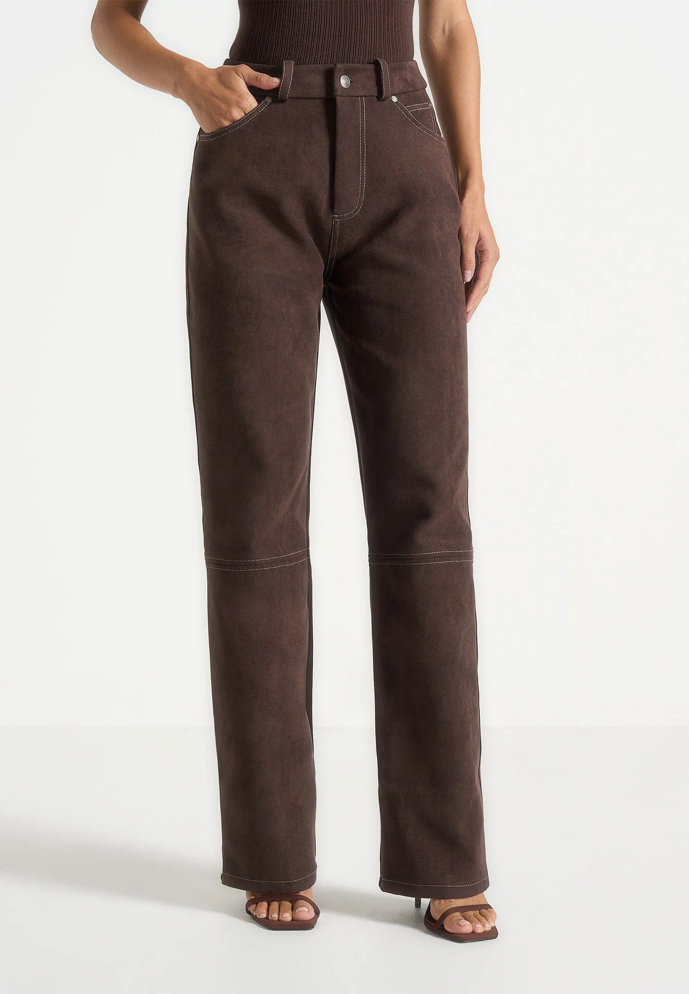 Smooth Shape Winter Fashion Kalie - Suede Boyfriend Jeans - Brown