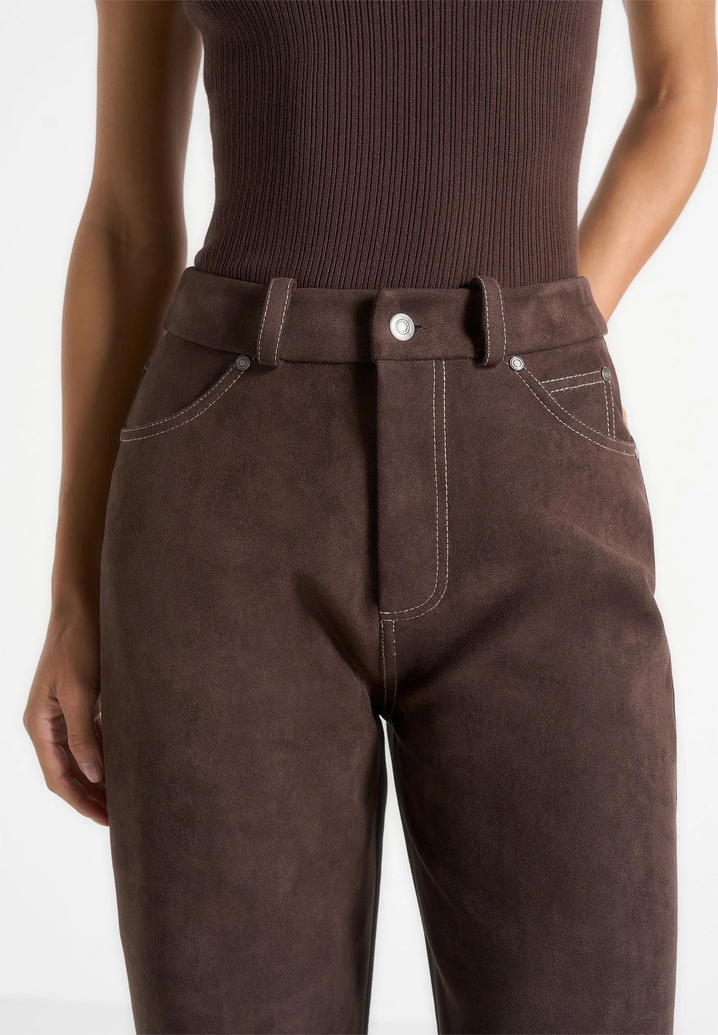 All Round Wear Kalie - Suede Boyfriend Jeans - Brown