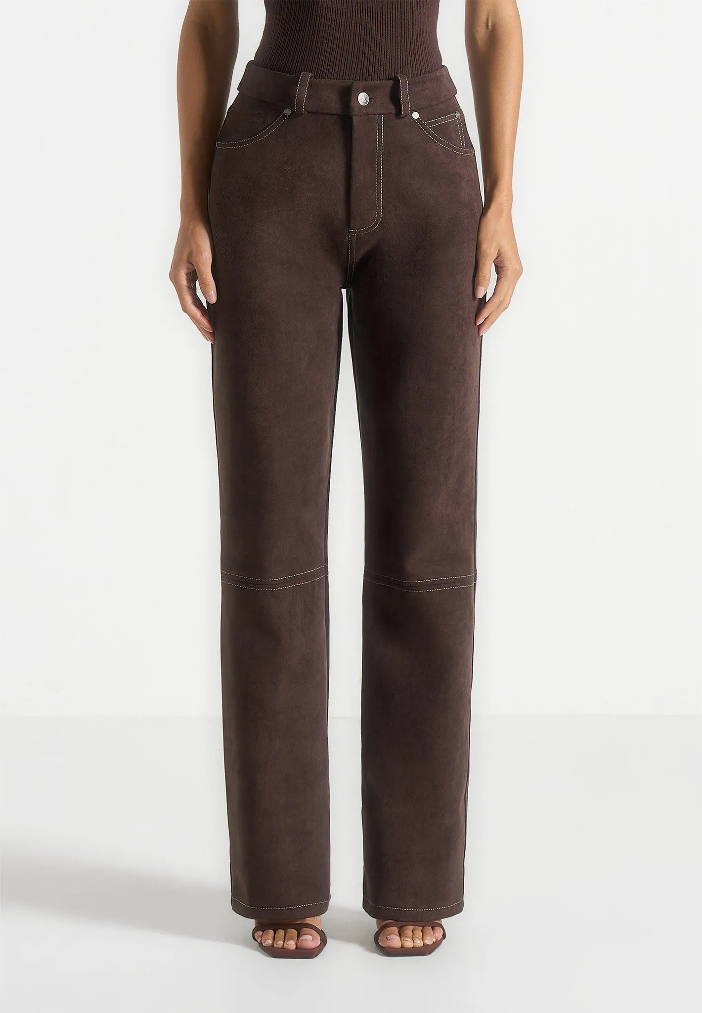 Belt Loop Reinforcement Vintage Wash Kalie - Suede Boyfriend Jeans - Brown