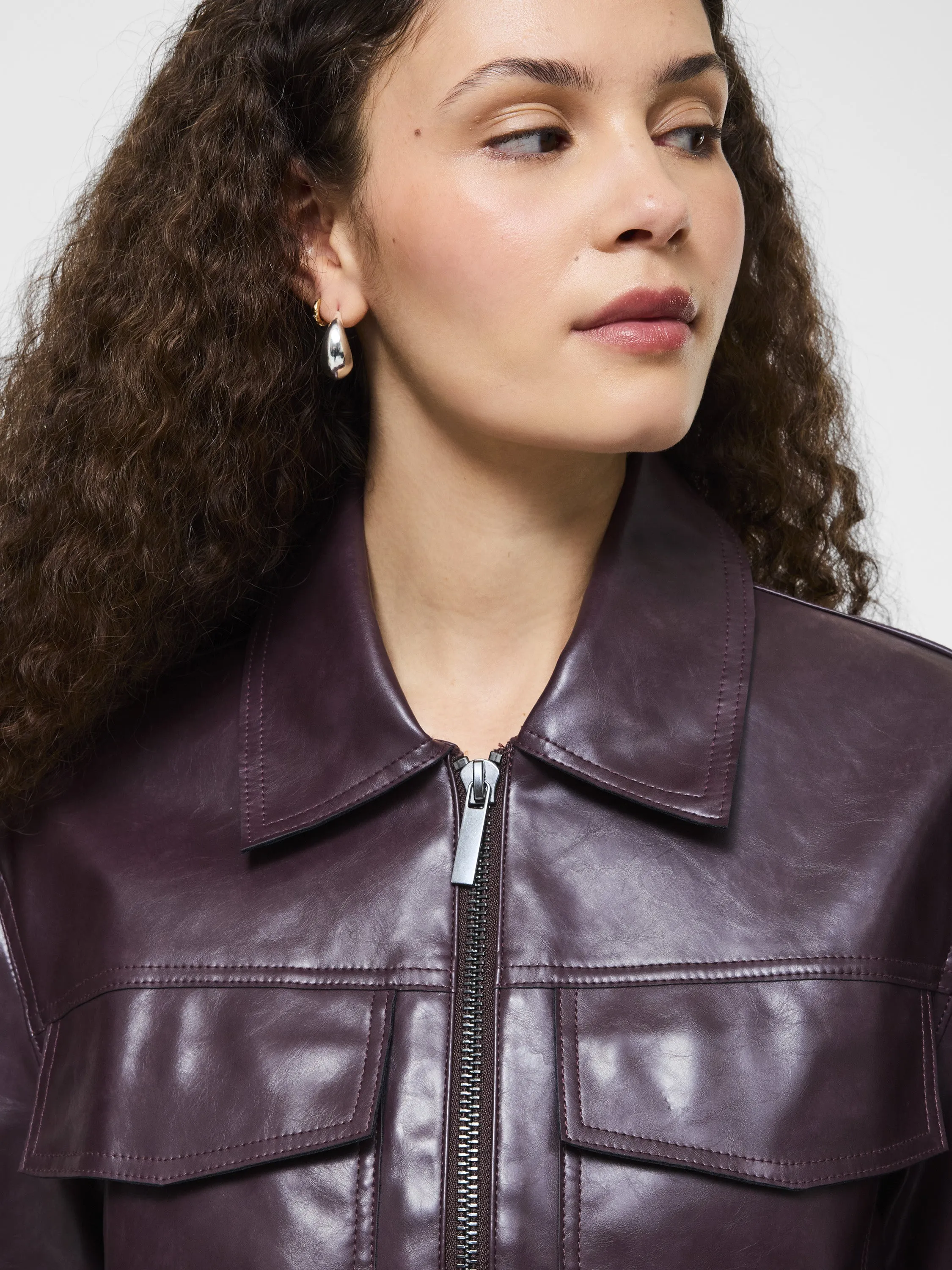 Kayleigh Vegan Leather Jacket Rubberized Zippers Snow Block