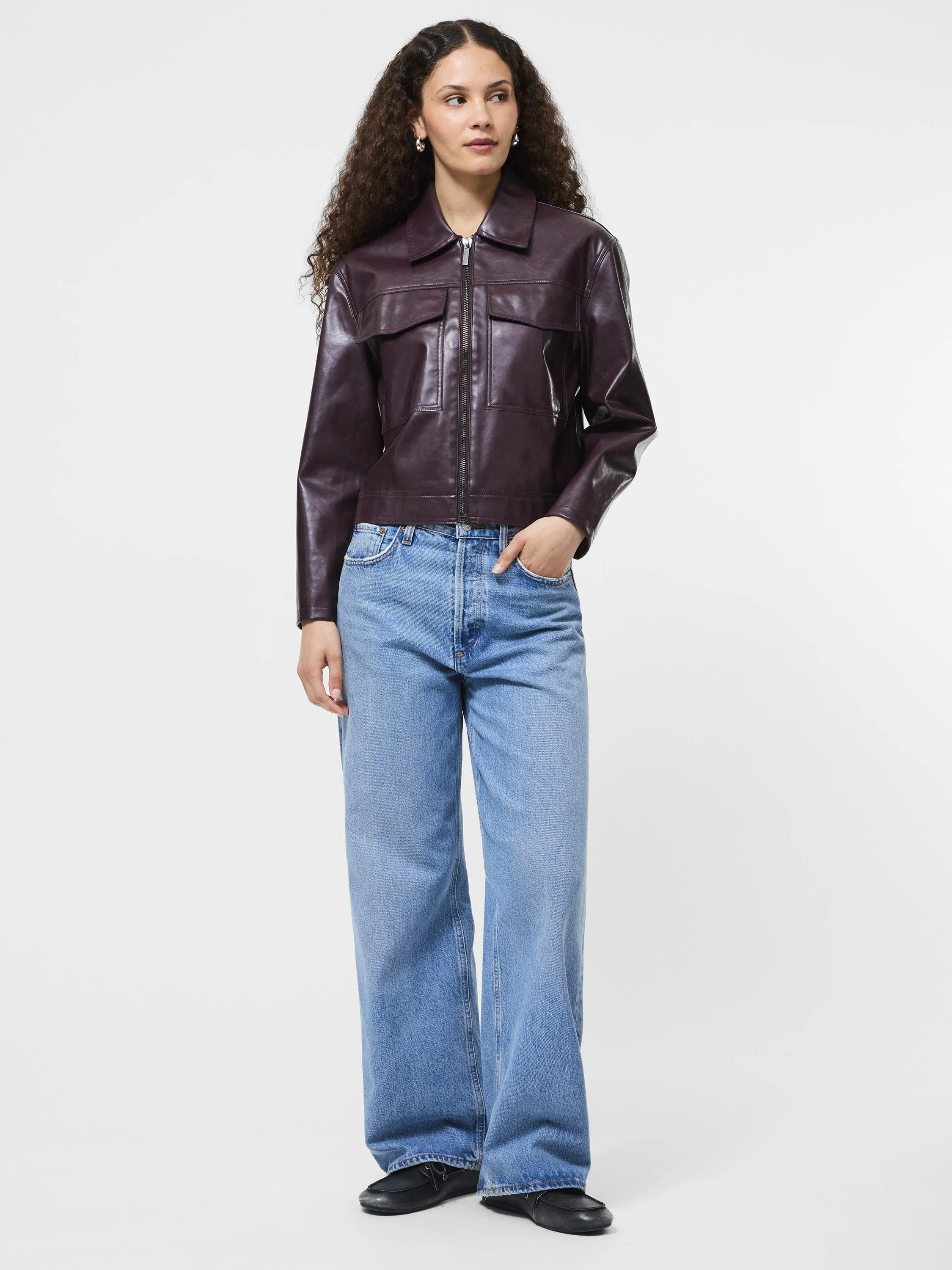 Kayleigh Vegan Leather Jacket Office Wear Stretchable Waistband