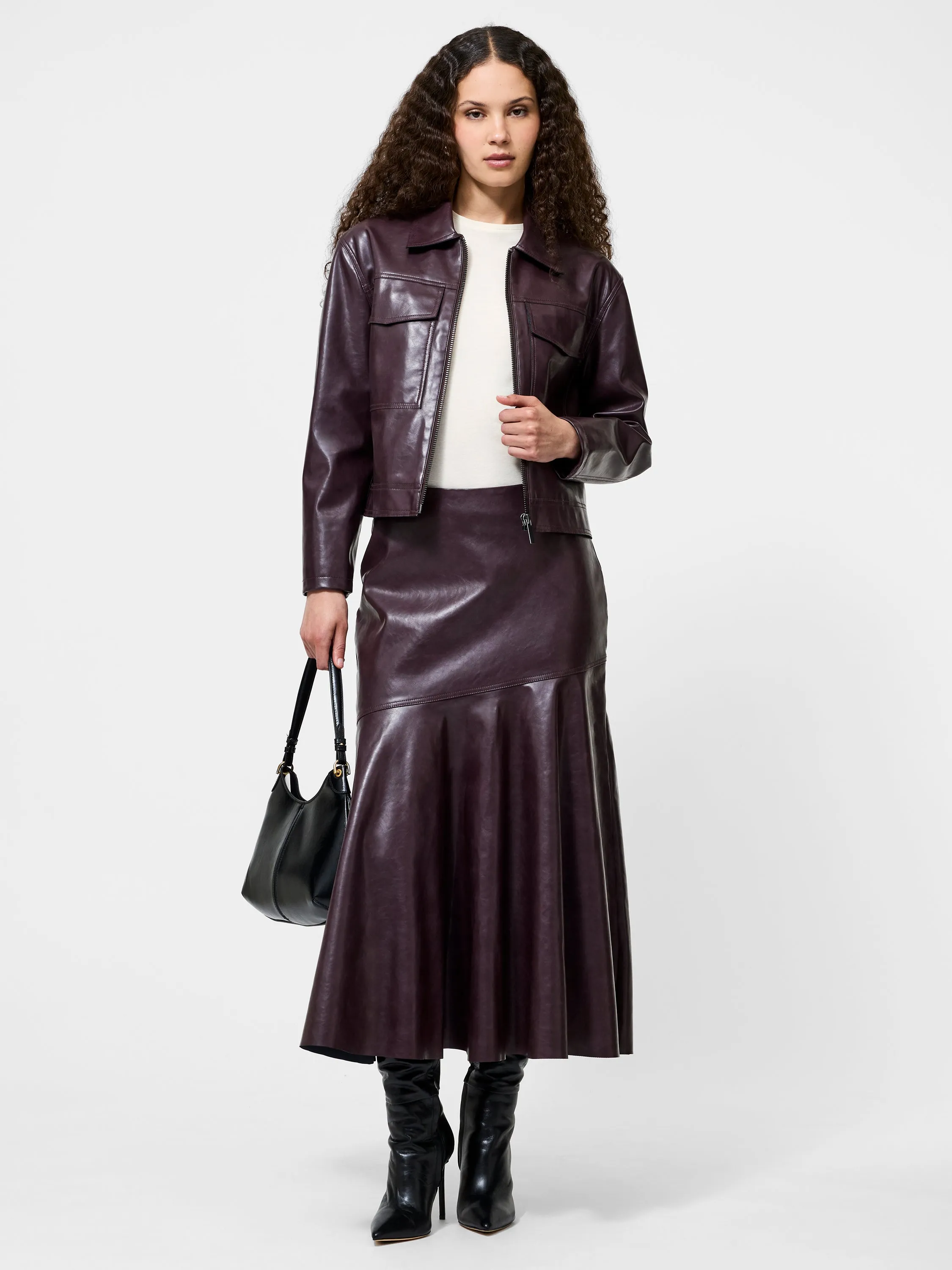 Kayleigh Vegan Leather Midi Skirt Sequined Finish