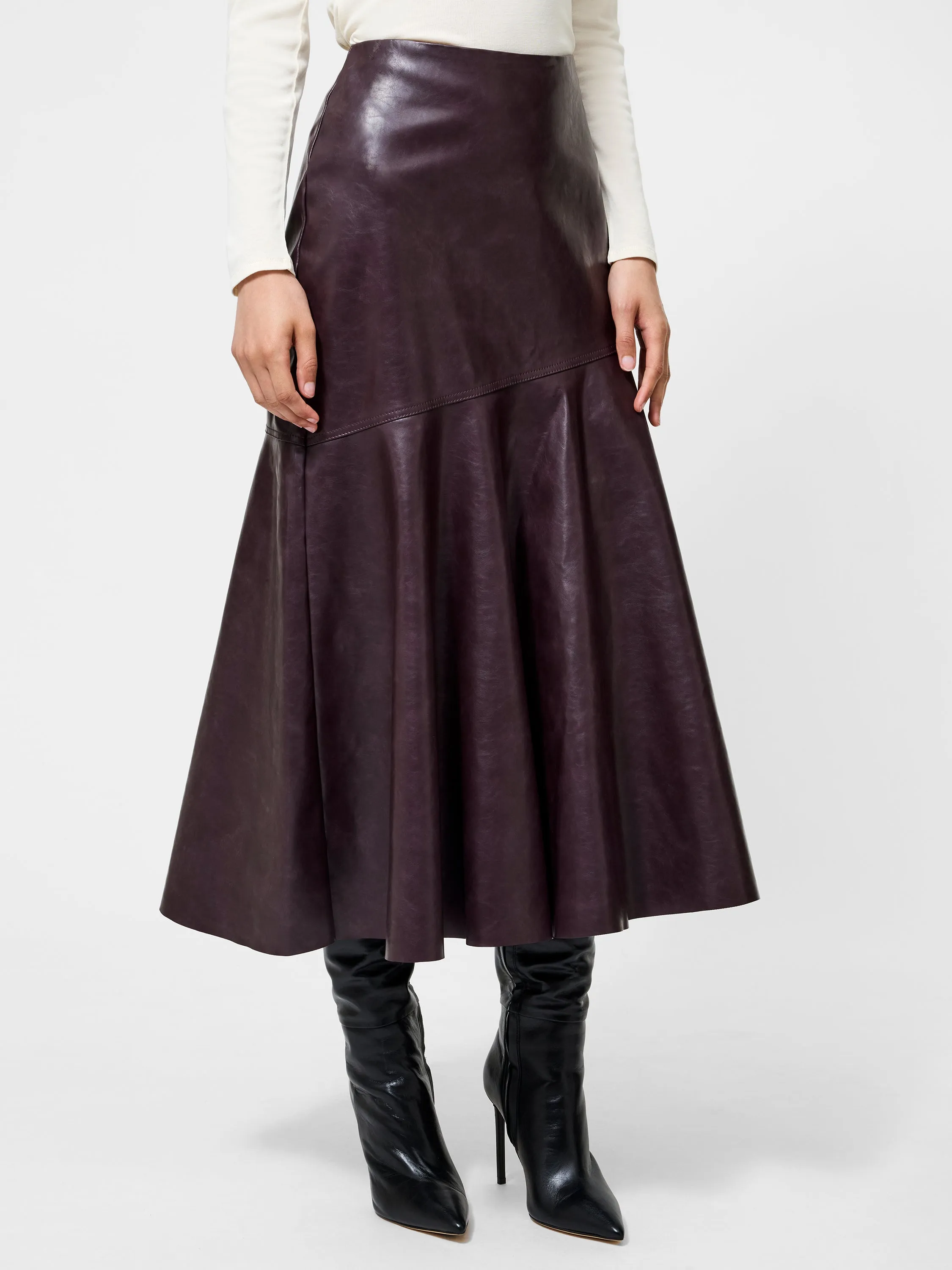 Kayleigh Vegan Leather Midi Skirt Seasonal Layering Fresh Style