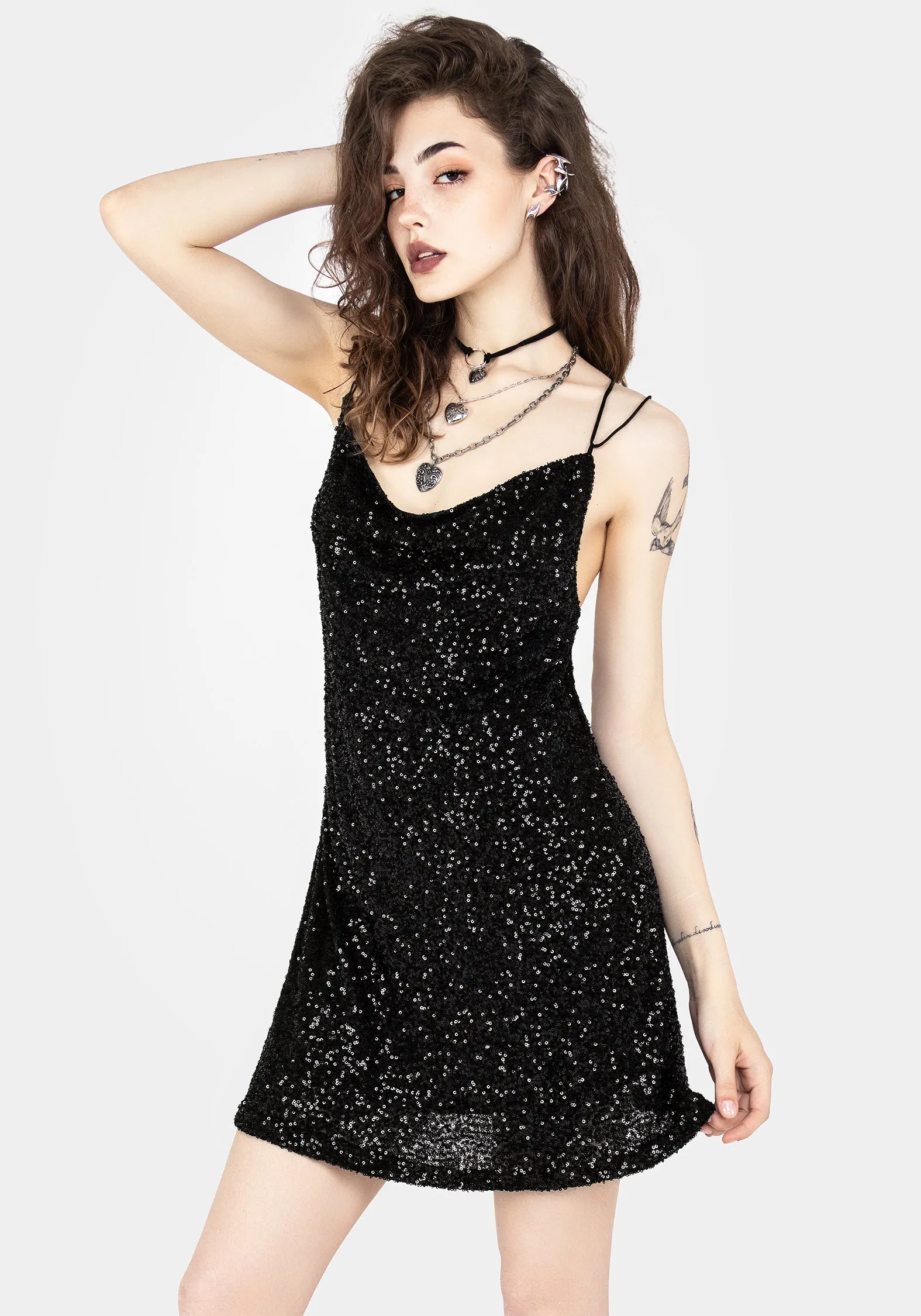 Harmonious Layers wrap waist Kikamora Cowl Neck Mini Dress