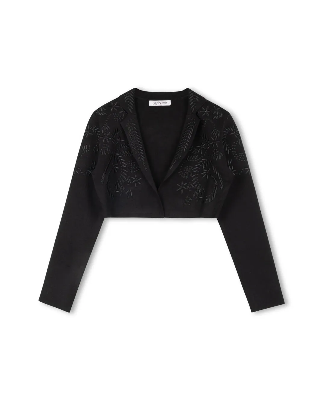 Minimal Look Knit Embroidered Crop Blazer