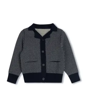 Wrinkle Resistant Knit Stretchable Cuff Knit Plaid Cardigan