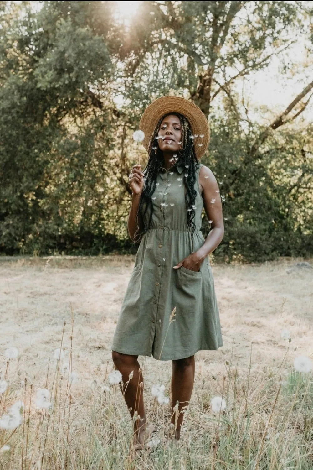 Trendy Fit Mona Dress in Olive Linen