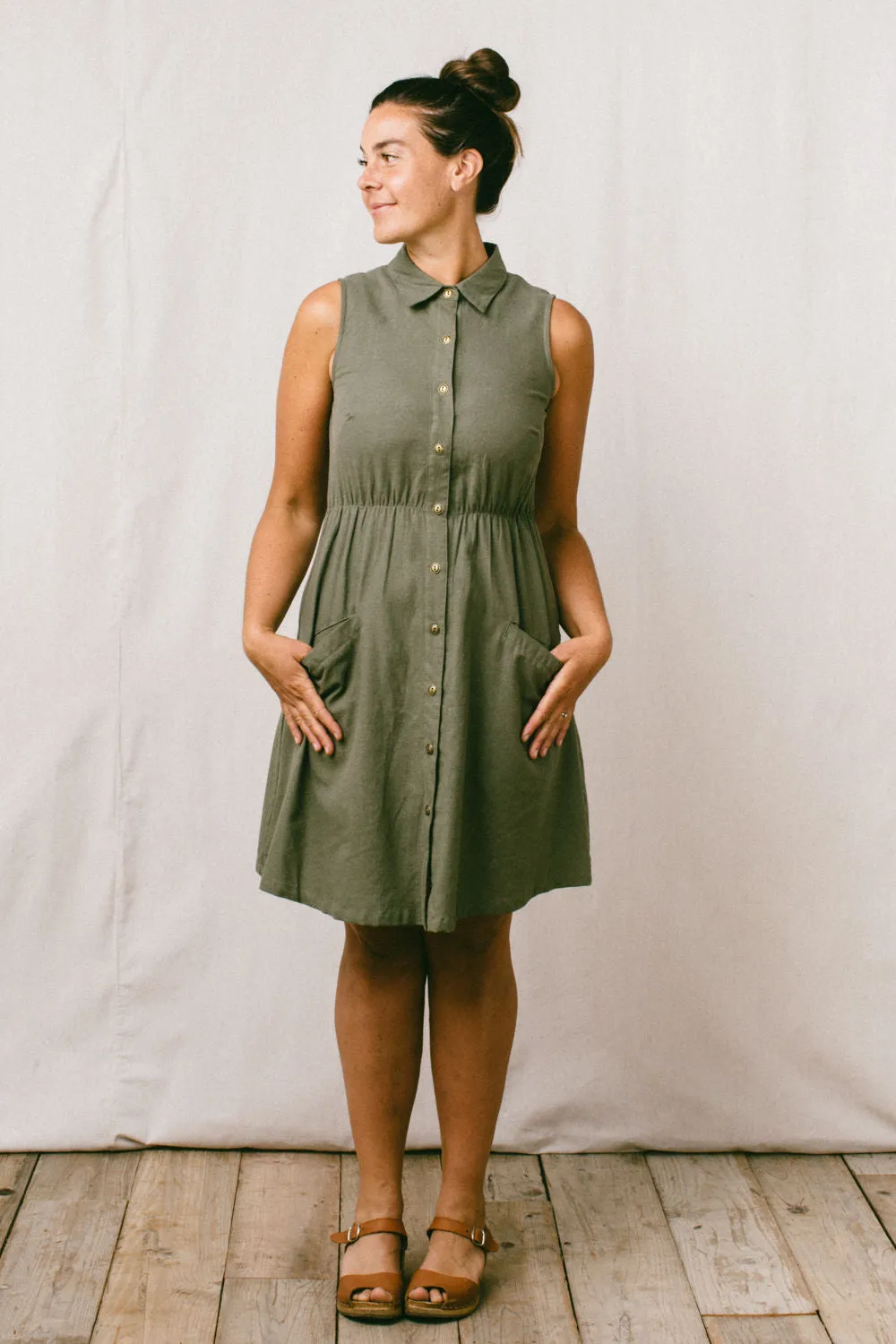 Mood Edge Mona Dress in Olive Linen