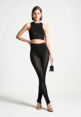 Lightweight Dance Practice Seamless Design Knitted High Waisted Leggings - Black