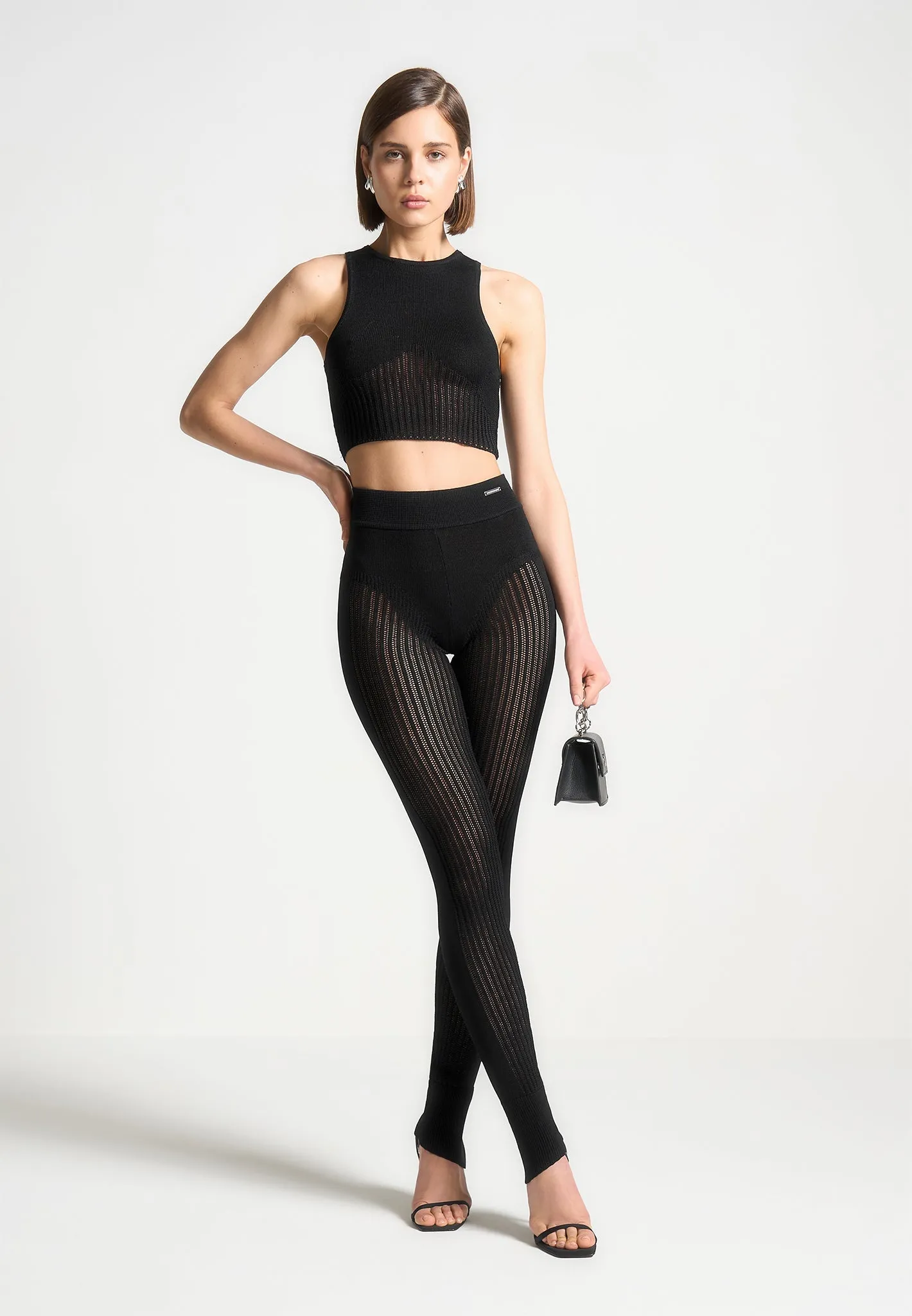 Lightweight Dance Practice Seamless Design Knitted High Waisted Leggings - Black