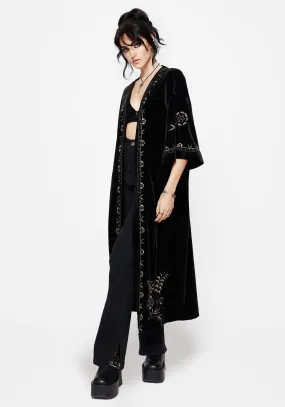 Kobra Velvet Snake Embroidered Longline Kimono DoubleStitched Water Repellent Finish
